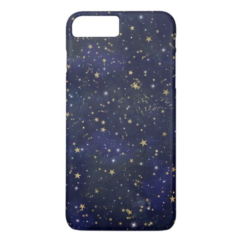 Blue  Gold Celestial Stars Whimsical Watercolor iPhone 8 Plus7 Plus Case