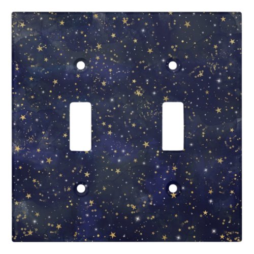 Blue  Gold Celestial Stars Whimsical Watercolor Light Switch Cover