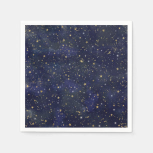 Blue & Gold Celestial Stars Whimsical Watercolor Napkins