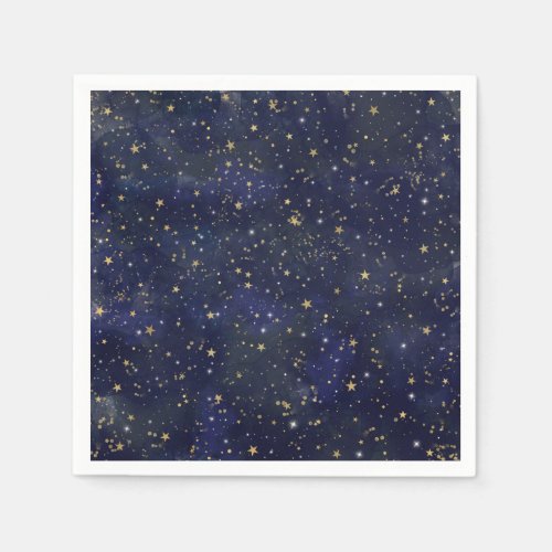 Blue  Gold Celestial Stars Whimsical Watercolor Napkins