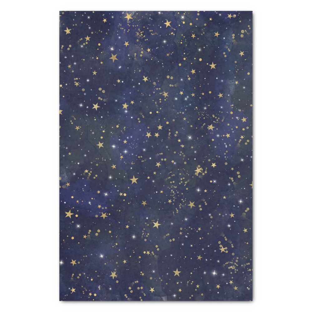 Discover Blue & Gold Celestial Stars Whimsical Watercolor Tissue Paper