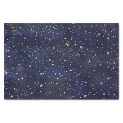 Blue  Gold Celestial Stars Whimsical Watercolor Tissue Paper