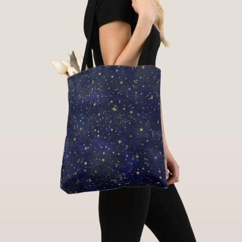 Blue  Gold Celestial Stars Whimsical Watercolor Tote Bag