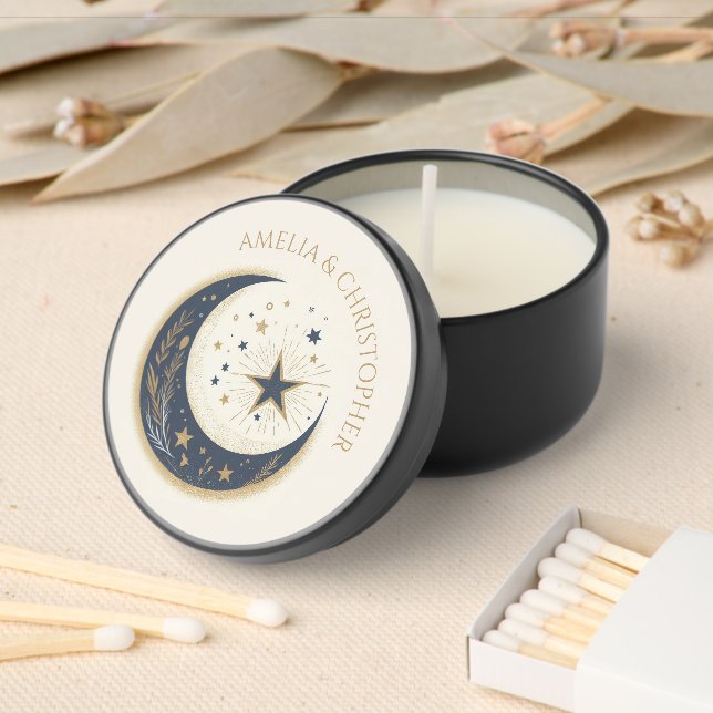 Blue & Gold Celestial Wedding Invitation Mini Candle Favors (Insitu)