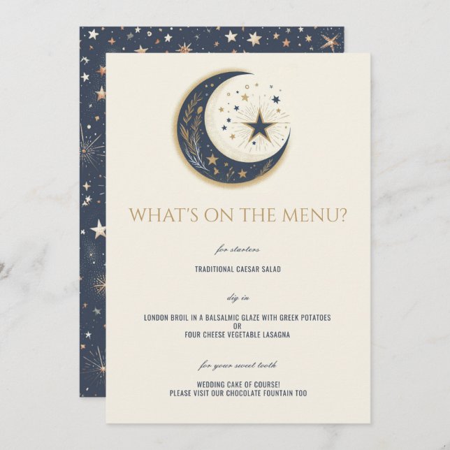 Blue & Gold Celestial Wedding Menu (Front/Back)