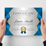 Blue Gold Certificate Of Achievement Award<br><div class="desc">Professional Abstract Blue & Gold Certificate Of Achievement Award. Includes A Blue & Gold Textured Ribbon. Customize To Your Liking.</div>