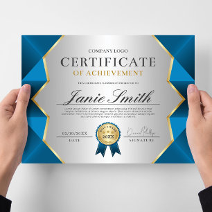 Blue Gold Certificate Of Achievement Award