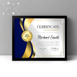 Blue & Gold Certificate of Achievement Award<br><div class="desc">This certificate of achievement award template features blue,  shiny gold & grey color tones,  clean and modern style,  and a gold border frame. Customize to your liking.</div>