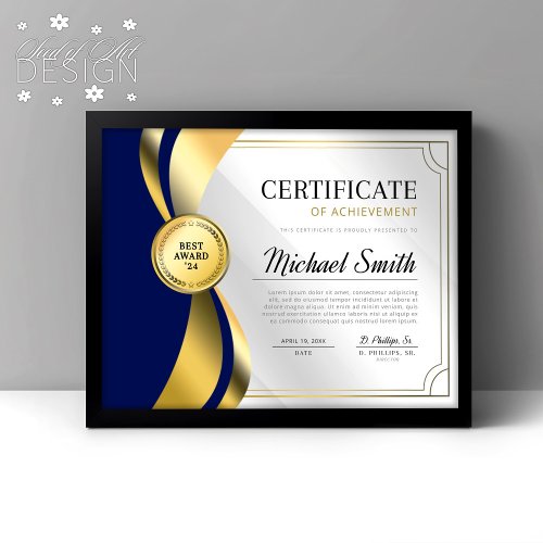 Blue  Gold Certificate of Achievement Award