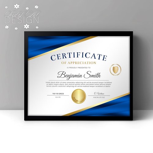 Blue  Gold Certificate of Appreciation Award