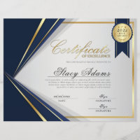 Blue & Gold Certificate of Excellence Award