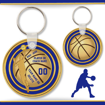 Blue  Gold (change Blue) Basketball Party Favors Keychain by LittleLindaPinda at Zazzle