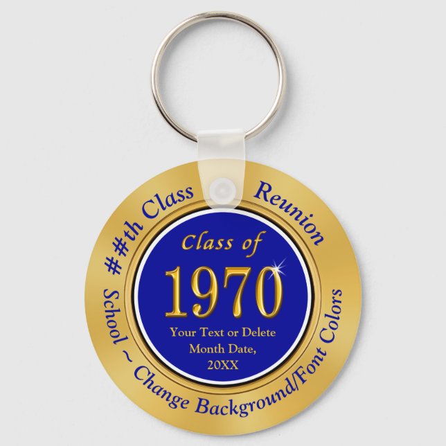 Blue, Gold Cheap 50 Year Class Reunion Souvenirs Keychain (Front)