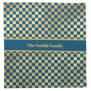 Blue Gold Checkered  Cloth Napkin
