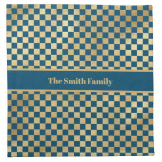 Blue Gold Checkered Cloth Napkin