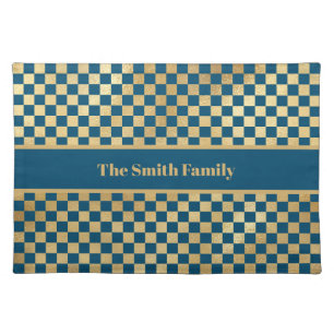 Blue Gold Checkered Cloth Placemat
