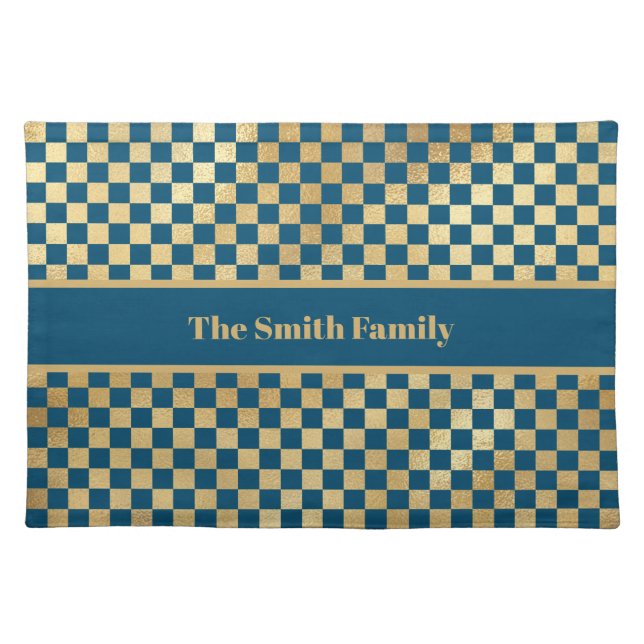 Blue Gold Checkered Cloth Placemat (Front)