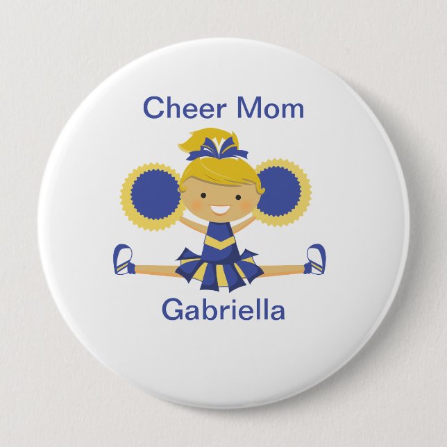 Blue & Gold Cheer Mom Cheerleader Button (Front)