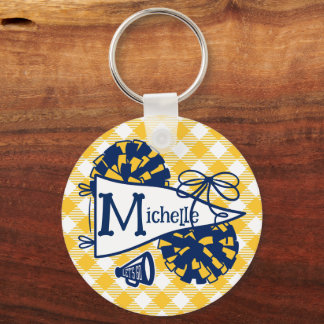 Blue Gold Cheer Pennant Personalized Bag Tag Keychain