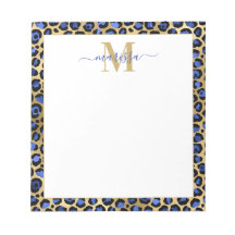 Blue Gold Cheetah Print Initial with Name Monogram