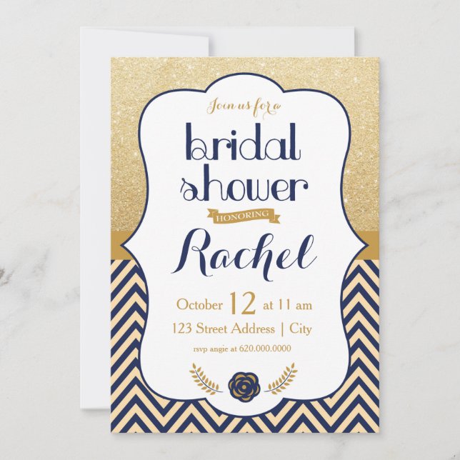 Blue Gold Chevron - Bridal Shower Invitation (Front)
