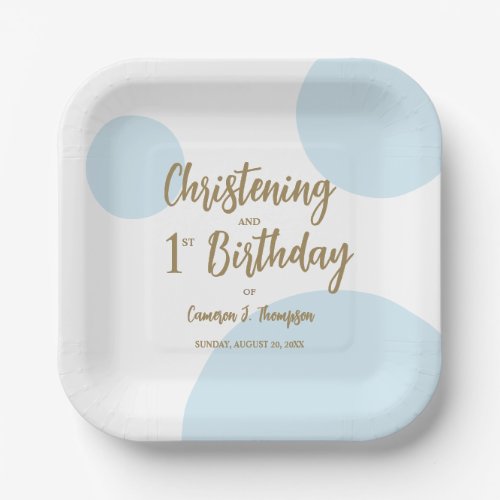 Blue Gold Christening And 1st birthday Custom Paper Plates