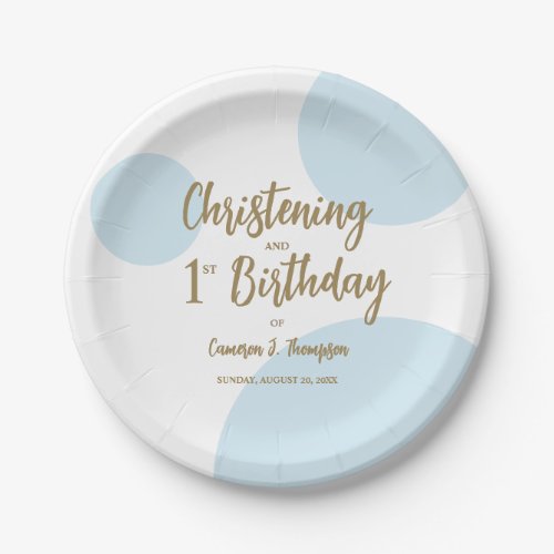 Blue Gold Christening And 1st birthday Custom Paper Plates