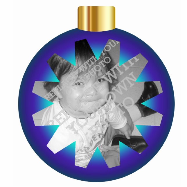Blue & Gold Christmas Ball Photo Ornament Frame (Front)