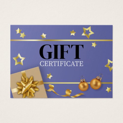 Blue Gold Christmas Ball Stars Ribbon Gift Card