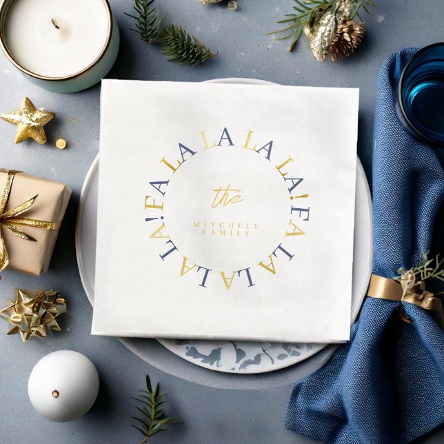 Blue Gold Christmas Fa La La ID1009 Paper Dinner Napkins (Creator Uploaded)