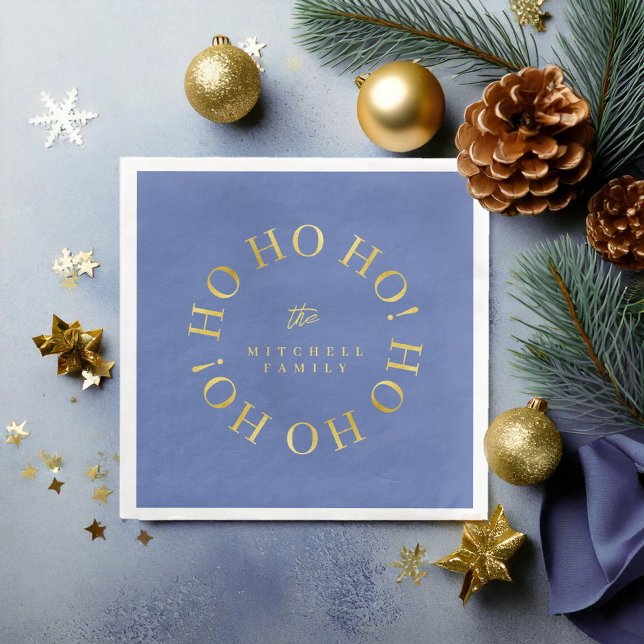 Blue Gold Christmas Ho Ho Ho ID1009 Paper Dinner Napkins (Creator Uploaded)
