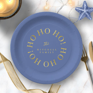 Blue Gold Christmas Ho Ho Ho ID1009 Paper Plates