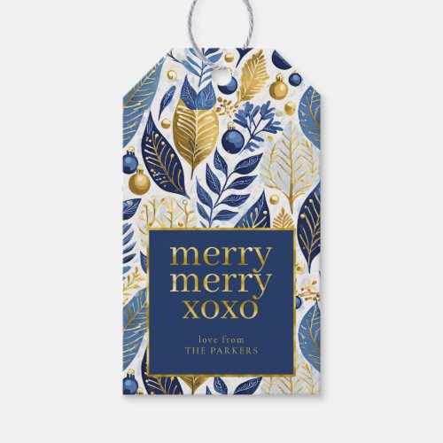 Blue Gold Christmas Merry Merry Pattern21 ID1009 Gift Tags