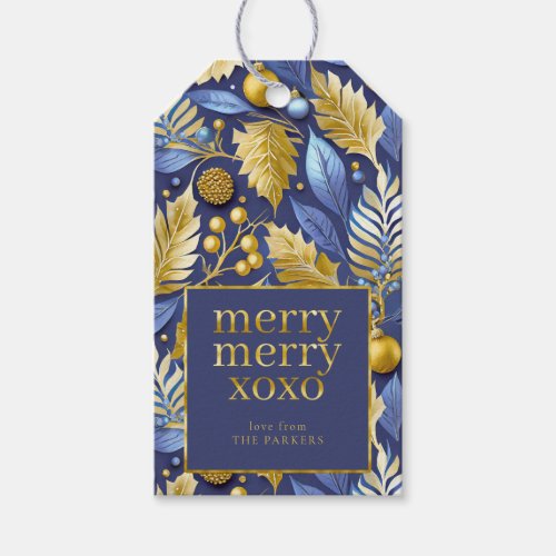 Blue Gold Christmas Merry Merry Pattern22 ID1009 Gift Tags