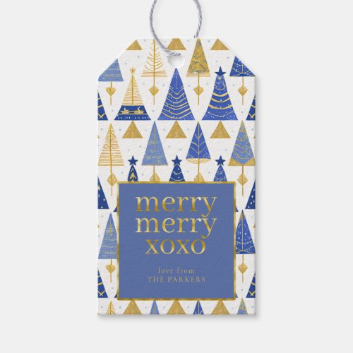 Blue Gold Christmas Merry Merry Pattern25 ID1009 Gift Tags