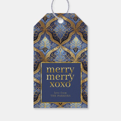 Blue Gold Christmas Merry Merry Pattern31 ID1009 Gift Tags
