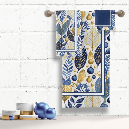 Blue Gold Christmas Merry Pattern21 ID1009 Bath Towel Set