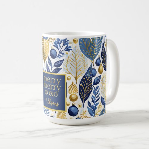 Blue Gold Christmas Merry Pattern21 ID1009 Coffee Mug