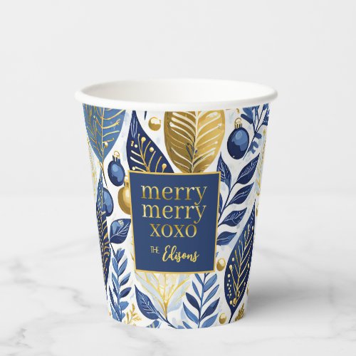 Blue Gold Christmas Merry Pattern21 ID1009 Paper Cups