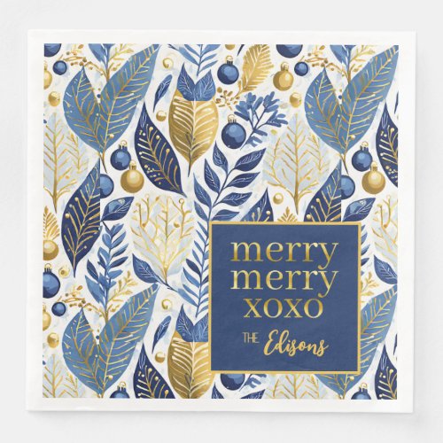 Blue Gold Christmas Merry Pattern21 ID1009 Paper Dinner Napkins