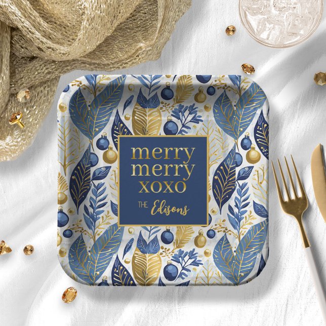 Blue Gold Christmas Merry Pattern#21 ID1009 Paper Plates (Creator Uploaded)
