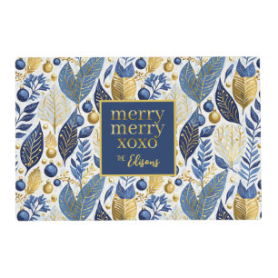 Blue Gold Christmas Merry Pattern#21 ID1009 Placemat