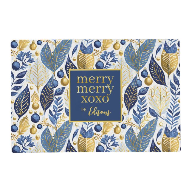 Blue Gold Christmas Merry Pattern#21 ID1009 Placemat (Front)