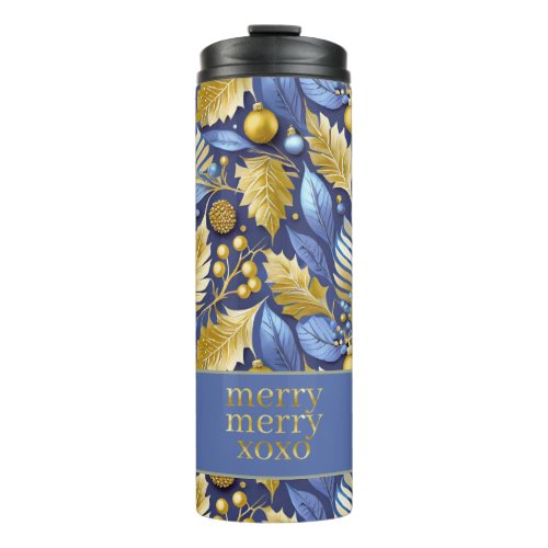 Blue Gold Christmas Merry Pattern22 ID1009 Thermal Tumbler