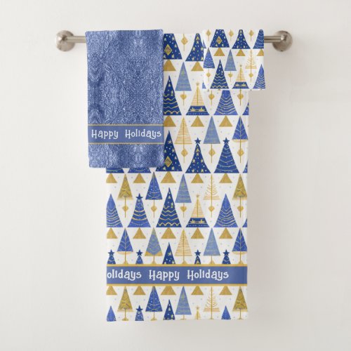 Blue Gold Christmas Merry Pattern25 ID1009 Bath Towel Set