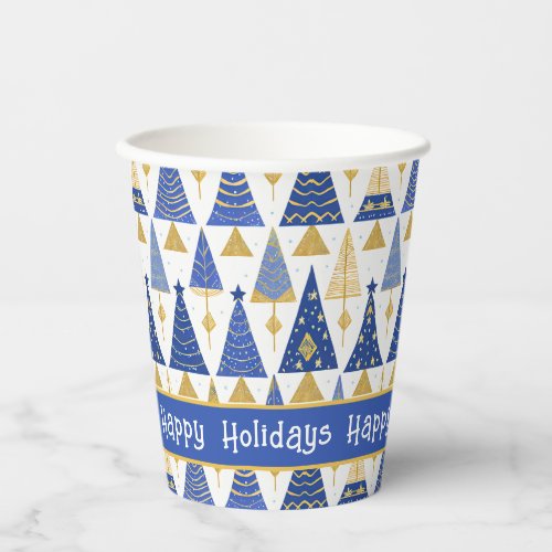 Blue Gold Christmas Merry Pattern25 ID1009 Paper Cups