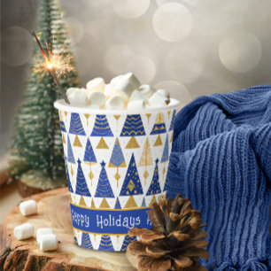 Blue Gold Christmas Merry Pattern#25 ID1009 Paper Cups