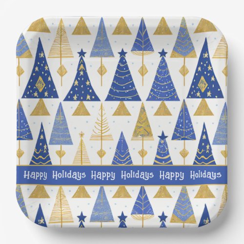 Blue Gold Christmas Merry Pattern25 ID1009 Paper Plates