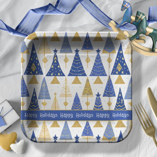 Blue Gold Christmas Merry Pattern#25 ID1009 Paper Plates (Creator Uploaded)