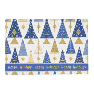 Blue Gold Christmas Merry Pattern#25 ID1009 Placemat